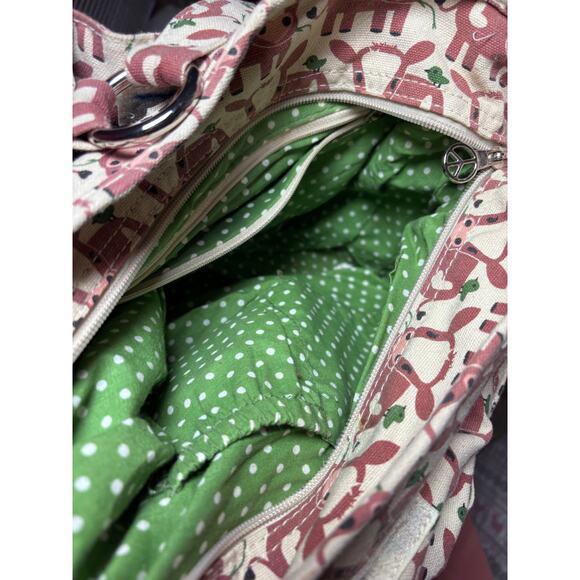 Bungalow 360 Cow Print Canvas Tote Bag – Vegan-Friendly Green Polka Dot Interior - Picture 3 of 4